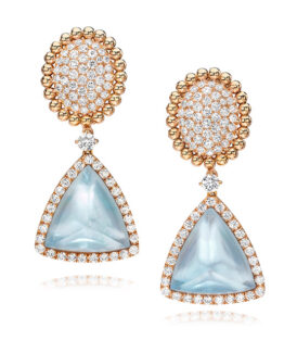 Beaded Rose Gold and Pavé Diamond Drop Earrings with Mother-of-Pearl