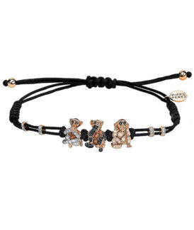 Hear No Evil, Speak No Evil, See No Evil Bracelet with Black, Brown & White Diamonds