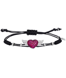 Ruby Heart with Diamond Wings Bracelet