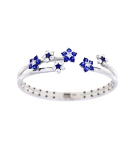 Damaso Diamond And Blue Sapphire Flower Bangle