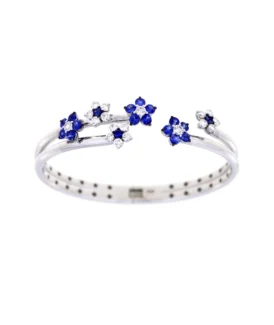 Damaso Diamond And Blue Sapphire Flower Bangle
