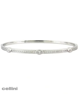 White Gold Stackable Bangle With Bezel-Set Diamonds Bangle