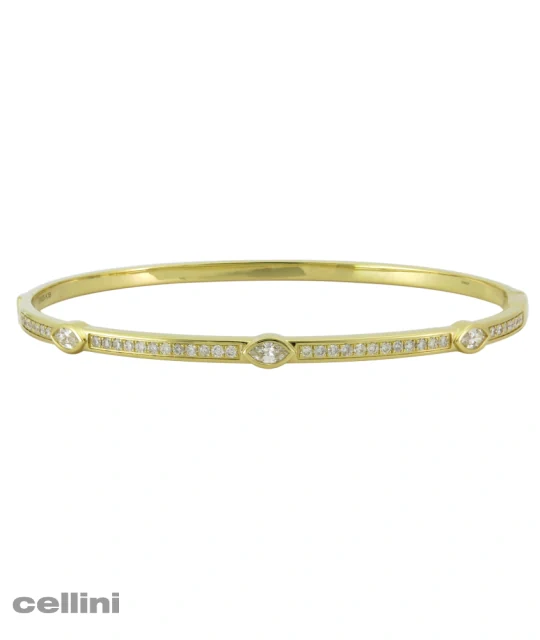 Yellow Gold Stackable Bangle With Bezel-Set Diamonds