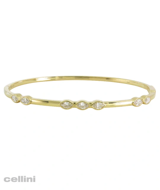 Yellow Gold Stackable Bangle With Bezel-Set Diamonds