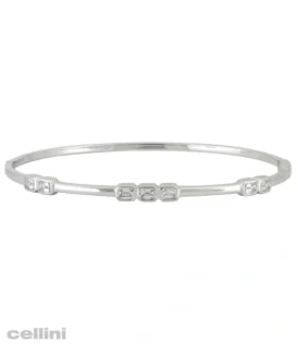 White Gold Stackable Bangle With Bezel-Set Diamonds