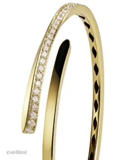 Crivelli Yellow Gold And Diamond Single Row Pave Bypass Bangle 4444NS