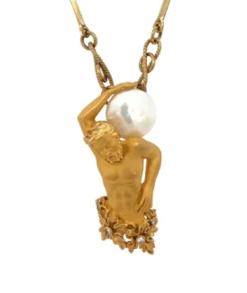 Carrera y Carrera Yellow Gold Atlas Pendant with Diamond and Pearl