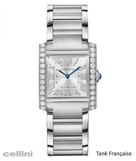 Cartier - TANK Française watch - Medium Stainless Steel Watch with Diamonds W4TA0021