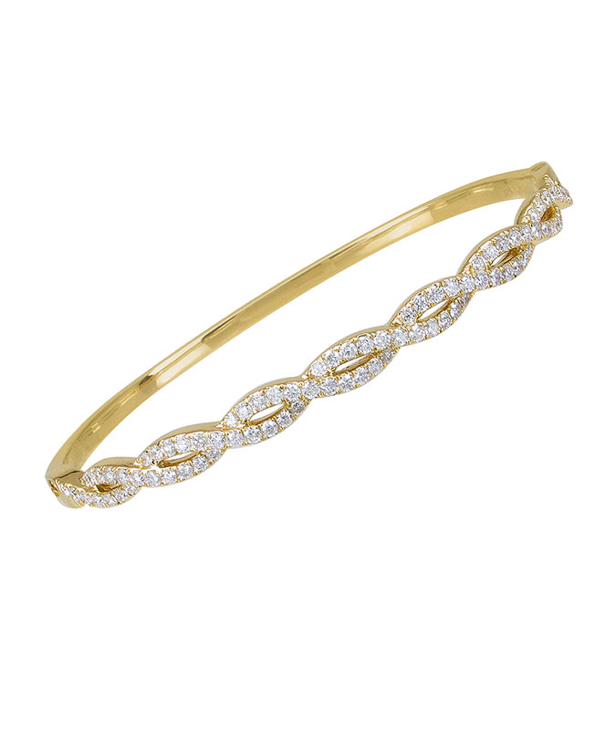 Yellow Gold Diamond Twist Bangle Bracelet Cellini Jewelers