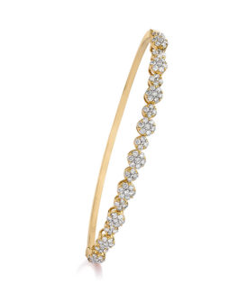 White Diamond Blossom Stackable Yellow Gold Bangle