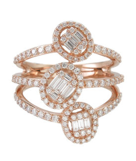 Rose Gold 4-Row Ring with Baguette Diamonds