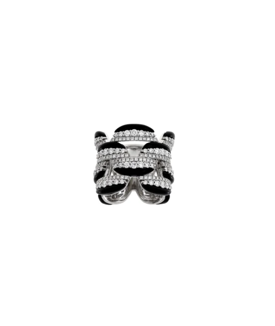 Damaso 1AN0271659-C2 Wide Black Ceramic And Diamond Ring