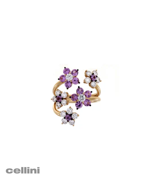 Damaso - 1AN1790036-1 Rose Gold Diamond And Pink Sapphire Flower Ring