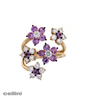 Damaso - 1AN1790036-1 Rose Gold Diamond And Pink Sapphire Flower Ring