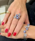 Damaso -1AN1790036.3 WGold Diamond Blue Sapphire Flower Ring
