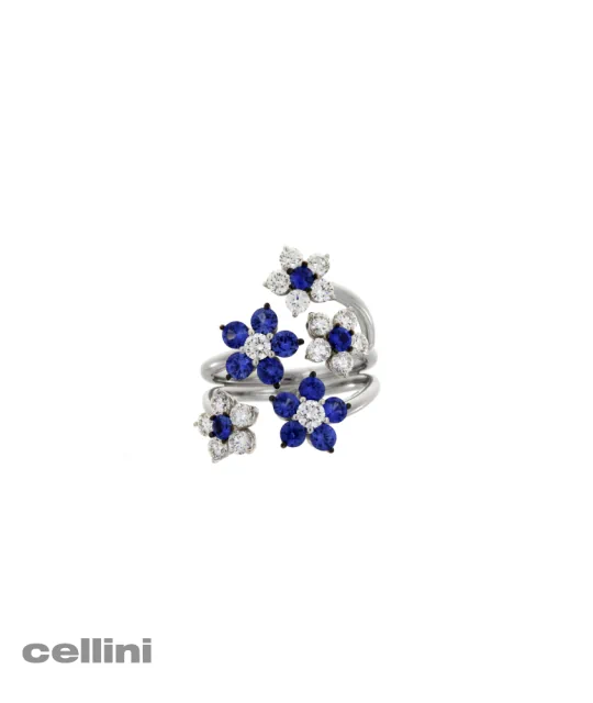 Damaso - 1AN1790036.3 White Gold Diamond And Blue Sapphire Flower Ring