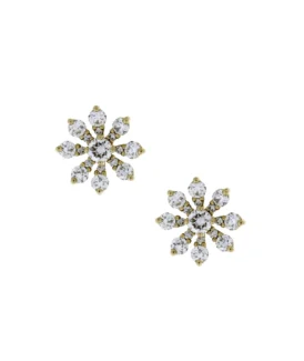 Damaso Yellow Gold And Diamond Small Flower Stud Earrings