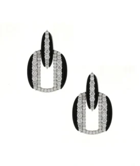 Black Ceramic And Diamond Hanging Earrings
