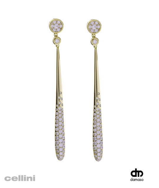 Damaso Yellow Gold and Diamond Long Drop Earrings