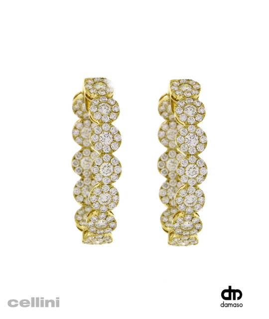 Damaso Yellow Gold and Diamond Medium Oval Hoop Earrings