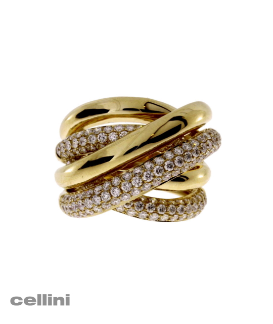 Damaso -Four Row Yellow Gold and Diamond Ring