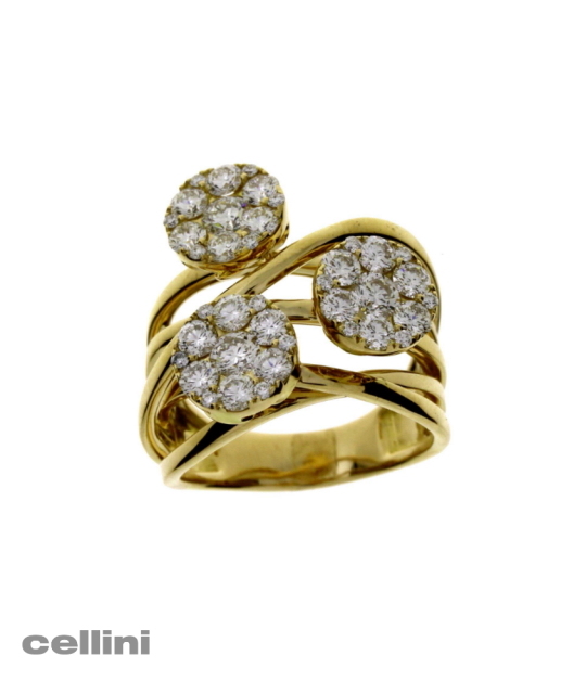Damaso -Three Pavé Diamond Button YG Ring