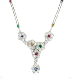 Diamond Flower Necklace with Rubies, Emeralds, and Sapphires