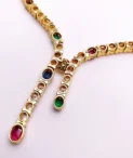 Diamond & Oval Sapphire, Ruby, Emerald Lariat Style Necklace