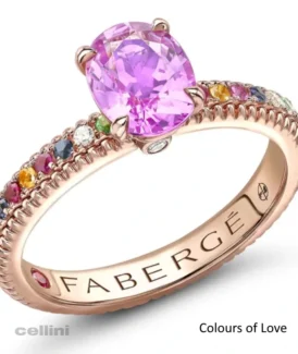 Faberge Colours of Love Rose Gold Oval Pink Sapphire Fluted Ring with Multi colored Gemstone Shoulders