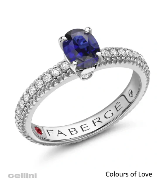 faberge Colours of Love Fluted Blue Sapphire Ring with Diamond Shoulders RING
