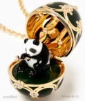 Fabergé Heritage Yellow Gold Diamond Green Guilloche Enamel Panda Surprise Locket