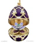 Fabergé yellow gold diamond purple guilloche enamel anemone surprise locket