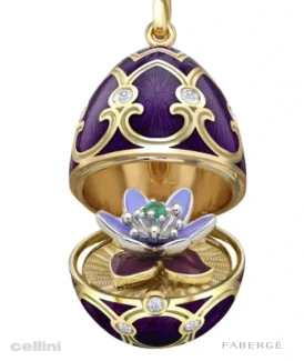 Fabergé yellow gold diamond purple guilloche enamel anemone surprise locket