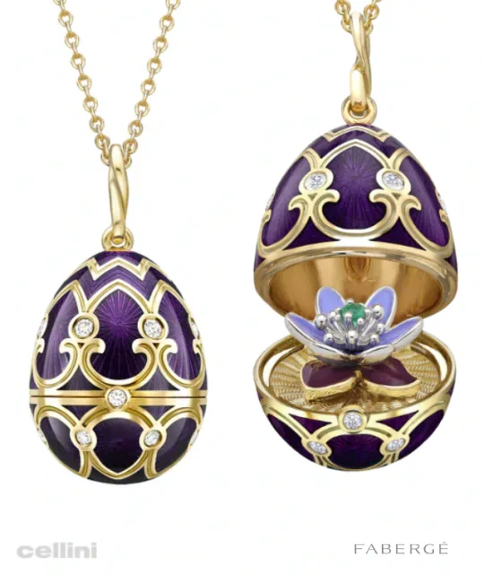 Fabergé yellow gold diamond purple guilloche enamel anemone surprise locket