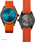 H Moser Pioneer Center Spiced Aqua Stainless Steel Black DLC watch