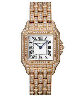 panthere de cartier rose gold watch with diamonds