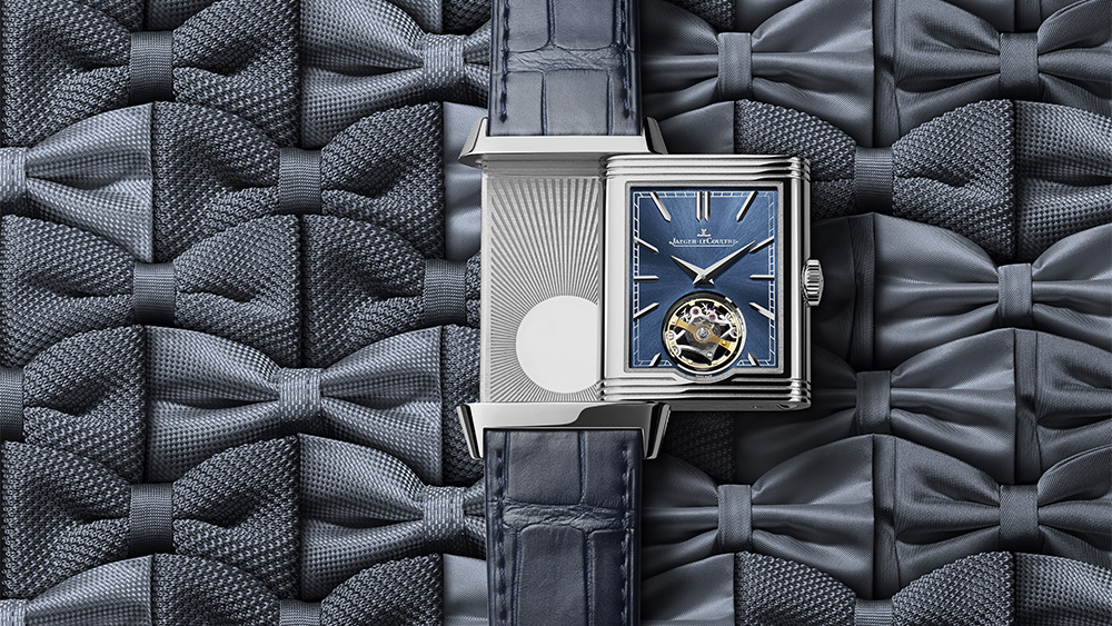 Reverso Tribute Tourbillon Duoface on bowtie background