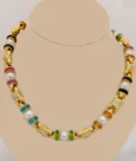 Yellow Gold Necklace with Semi Precious Rondelles and Cultured Pearls