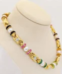 Yellow Gold Necklace with Semi Precious Rondelles and Cultured Pearls