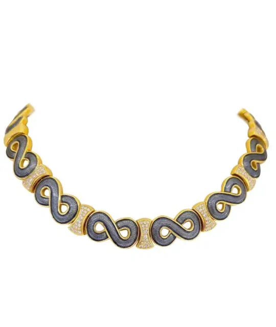 Leo de Vroomen Yellow Gold, Diamond and Gray Enamel Necklace
