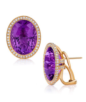 Oval Amethyst and Diamond Earrings