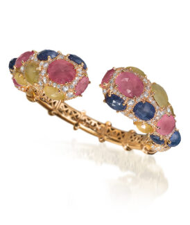 Multi-Sapphire and Diamond Open Bangle Bracelet