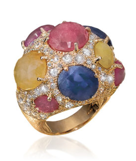 Multi-Sapphire and Diamond Dome Ring