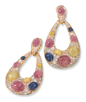 Multi-Sapphire and Diamond Pendant Hoop Earrings