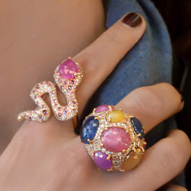 Multi-Sapphire and Diamond Dome Ring