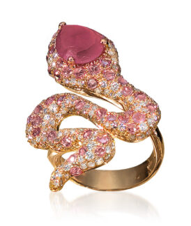 Pink Sapphire and Diamond Snake Ring