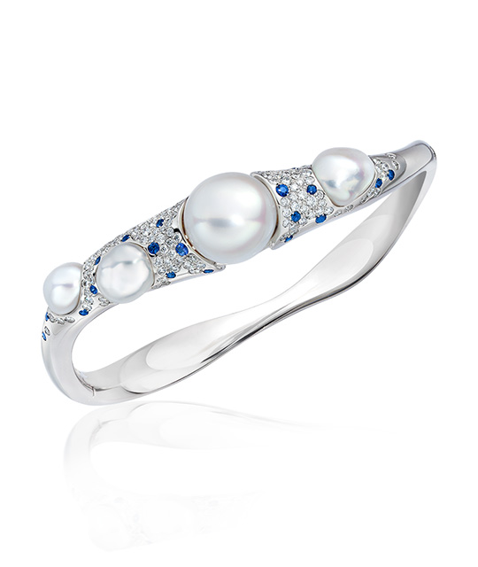 Baroque Pearl, Diamond and Sapphire Bangle