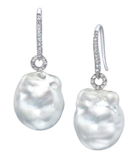 Baroque South Sea Pearl and White Diamond Drop Earrings