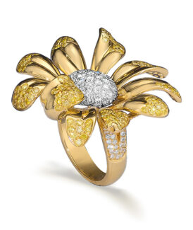 Yellow and White Diamond Flower Ring