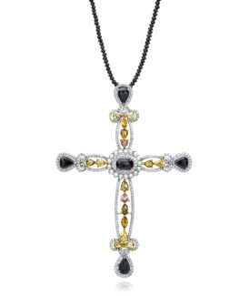 Fancy Color Diamond and Pearl Cross Pendant